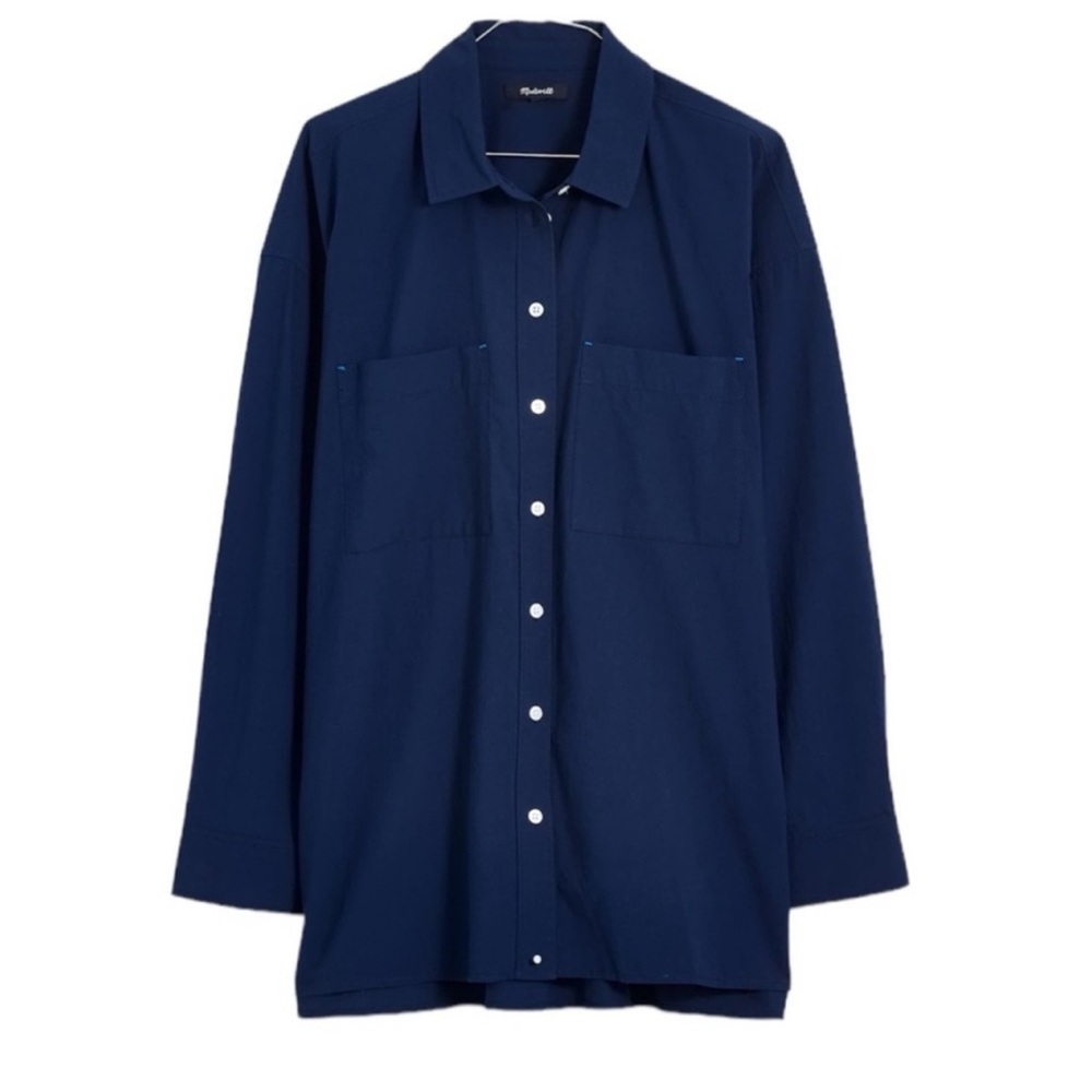 Madewell Oversized Straight Hem Shirt in Signature Poplin in Fresh Blueberry